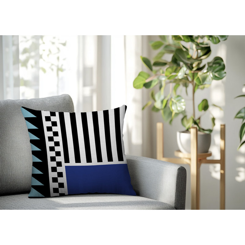 Oreiller carré réversible intérieur / extérieur Kaleido, Bleu marine, Carré 16 po