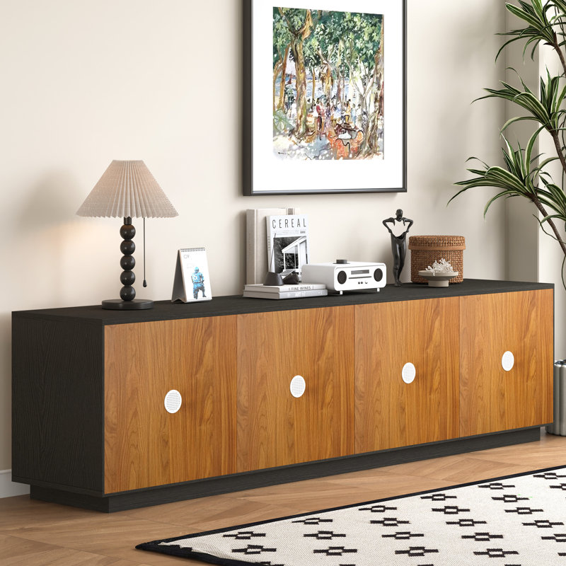 Modern TV Stand with 3D Geometric Doors, Adjustable Shelves  Push to Open Design  Minimalist Media Console for TVs up to 100 Inches