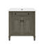 Meuble-lavabo de 31 po de couleur gris antique, avec armoire spacieuse, installation facile et cadre en bois d'hévéa avec lavabo rectangulaire rétro, tablettes réglables, pieds à rainures cylindriques-1483410801