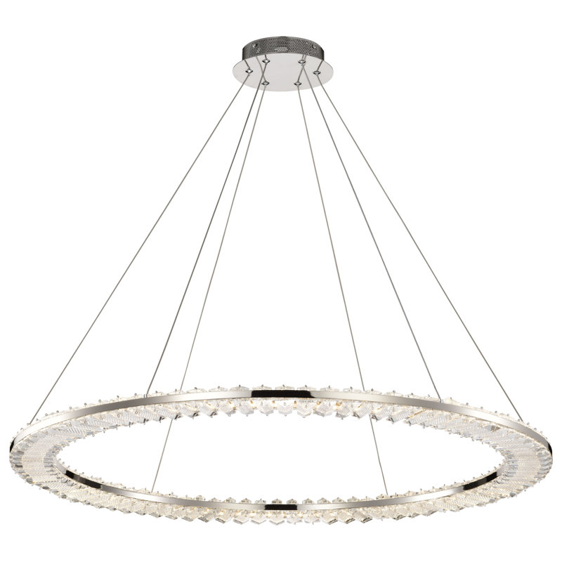 Stoker - Luminaire suspendu rond à DEL 36 pouces - Finition nickel poli - Cristal K9, H 1,25 po x l 35,88 po x P 35,88 po