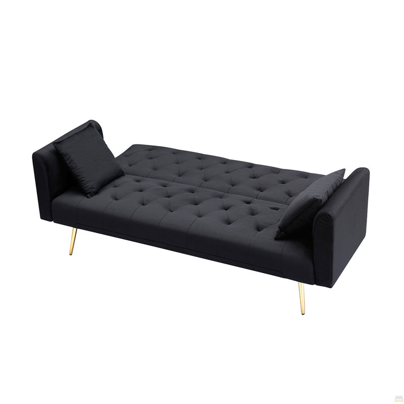 Canapé double pliable de 71 pouces, de style rétro américain, fabriqué en velours noir, idéal pour les petits salons, les chambres et les bureaux.