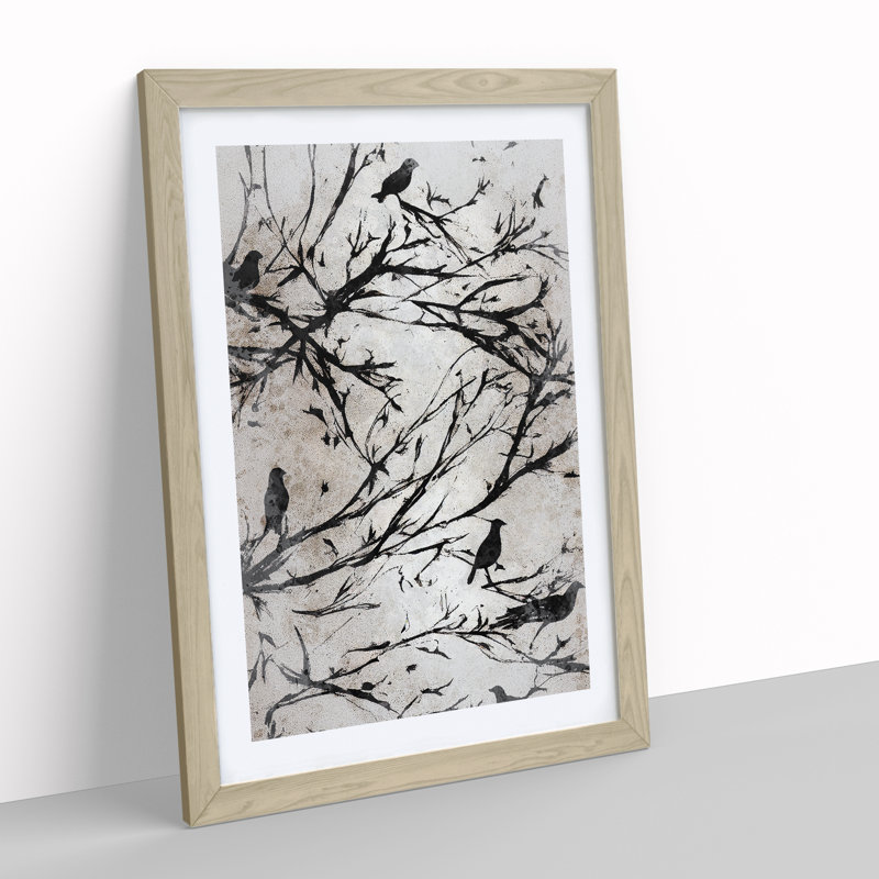Resting Birds - Wall Art, 66cm H x 48cm W, Oak Framed, White