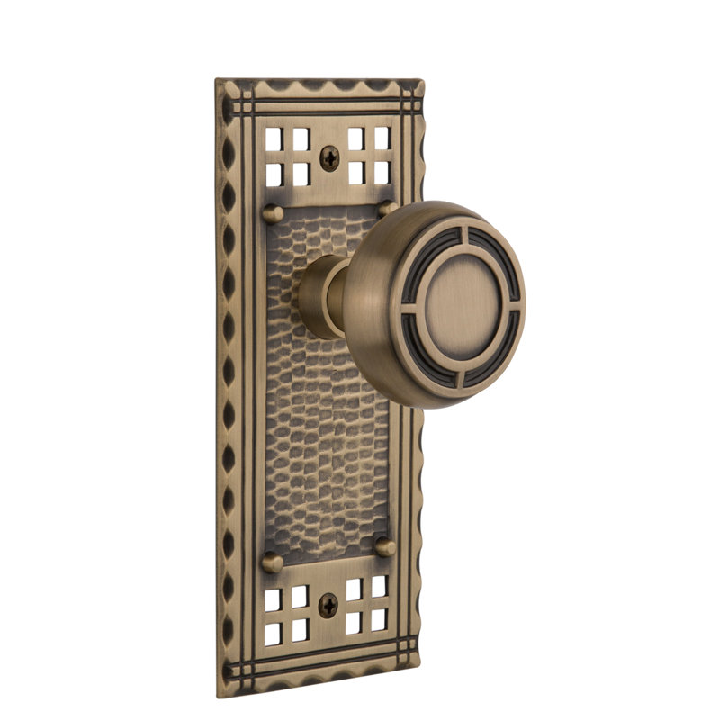 Craftsman Plate with Mission Door Knob, 2-3/8", Antique Brass