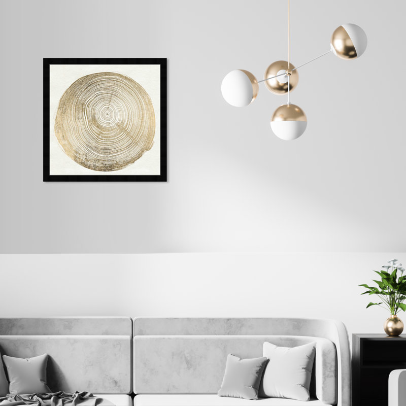 «Gold Abstract Tree I» par Oliver Gal - reproduction, H 22 po x l 22 po, Cadre noir