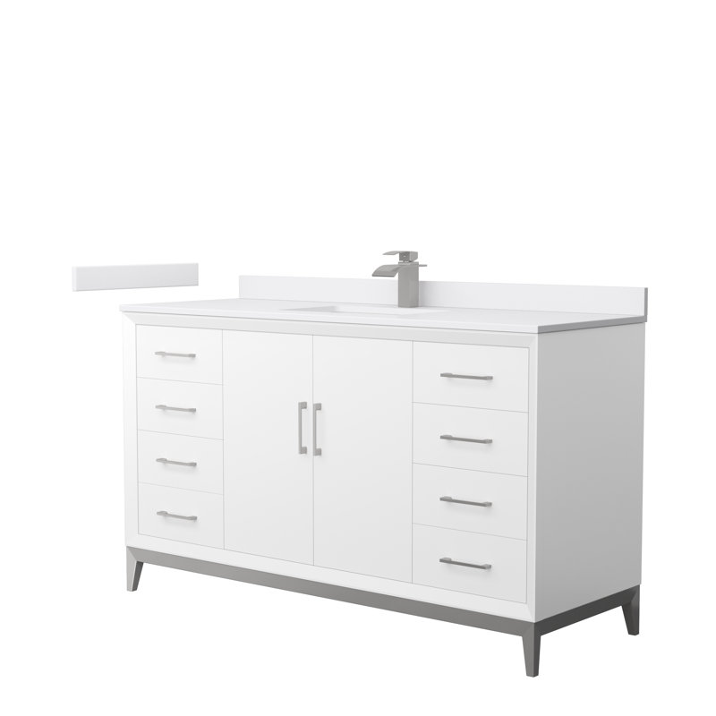 Amici 60" Single Bathroom Vanity Set, Cultured Marble (White), Brushed Nickel, 60"