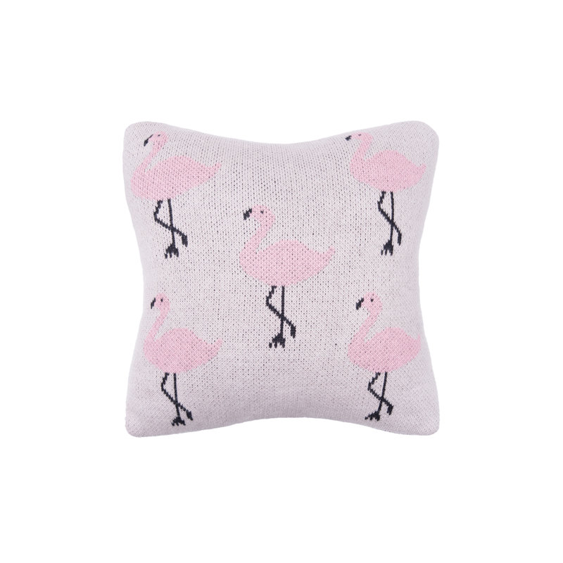 Pink Cotton Flamingo Knitted Petite Throw Pillow
