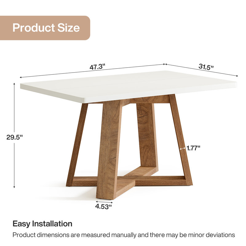  Table de salle à manger de 47 pouces pour 4 personnes, table de cuisine moderne avec pieds en bois pour la cuisine et la salle à manger, petit espace
