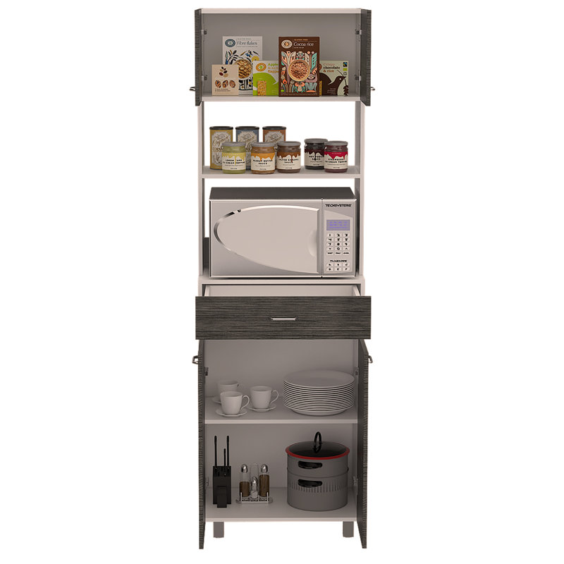 Pembrooke 2-Shelf 1-Drawer Microwave Pantry Cabinet , Gray