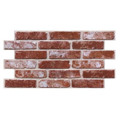 Ensemble de 12 panneaux muraux imitation brique 3D – 58 x 30 cm (22,8 x 11,8 po), carreaux muraux adhésifs en PVC, panneaux texturés ultra-légers et fins, couvrent 2,1 m² (22,48 pi²) pour la décoration de la cuisine, du salon, de la chambre et du mur télé – Rouge/Blanc