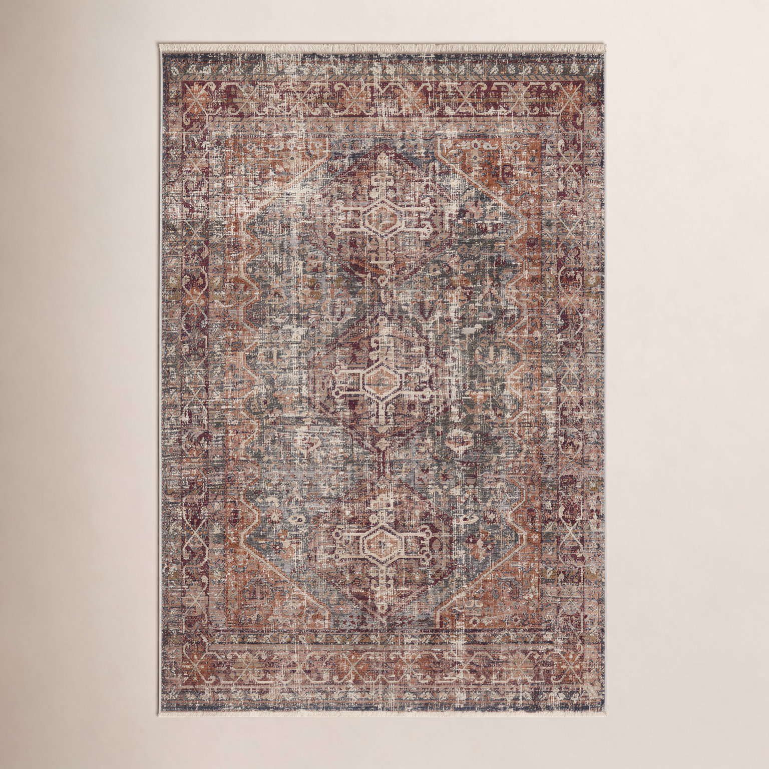 Clemente Red Blue Brown Oriental Rug, Rectangle 10' x 14'