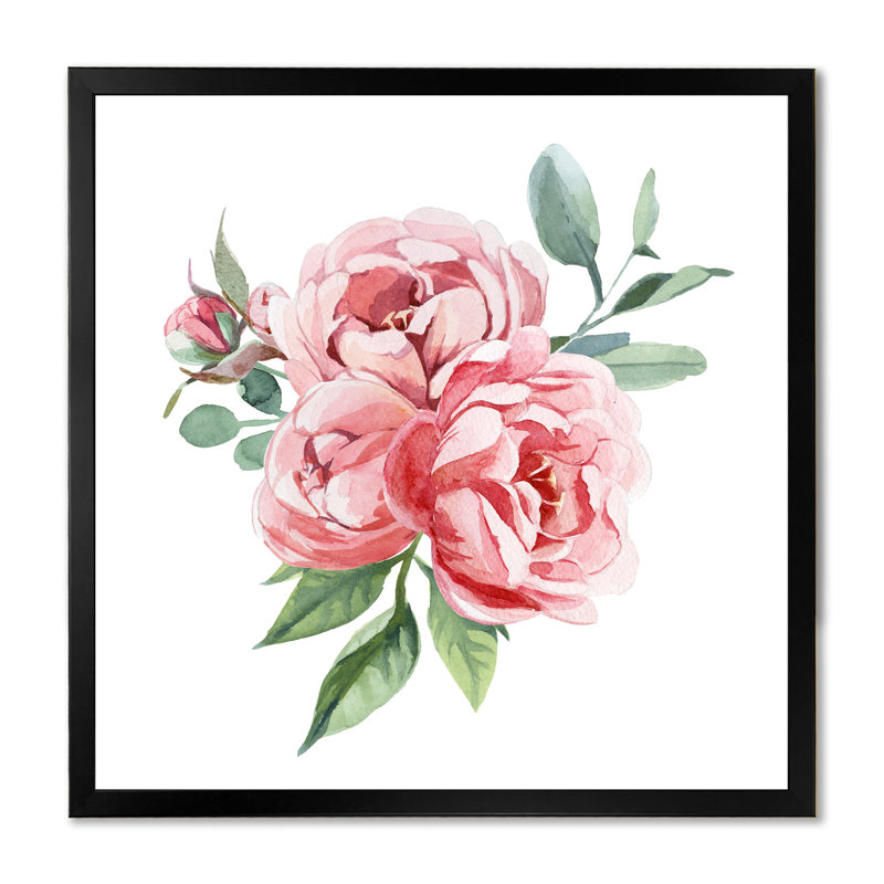 Fleurs rose clair II - activé, Impression noire sur toile encadrée, H 16 po x l 16 po x P 1 po