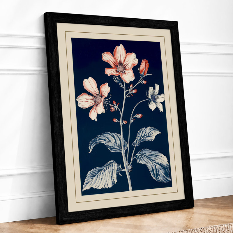 Pale Blossoms On Navy Botanical - Print, A1 - 84.1 x 59.4 cm, Black
