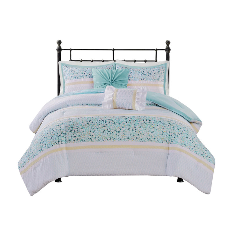 Polyester Comforter, Full Comforter + 2 Pillowcases, Aqua Floral