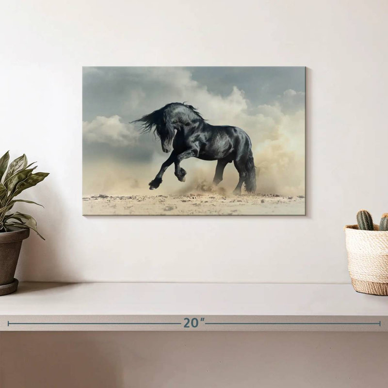 Powerful Black Stallion, 8" H x 12" W