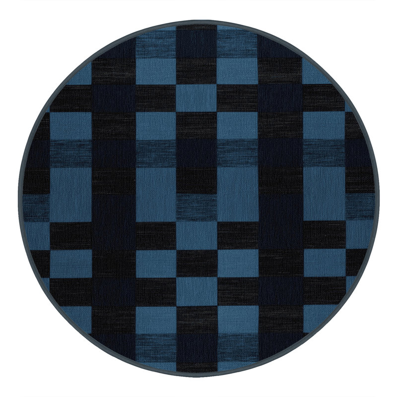 Tapis gris à carreaux lavable à la machine, Rond 8 pi