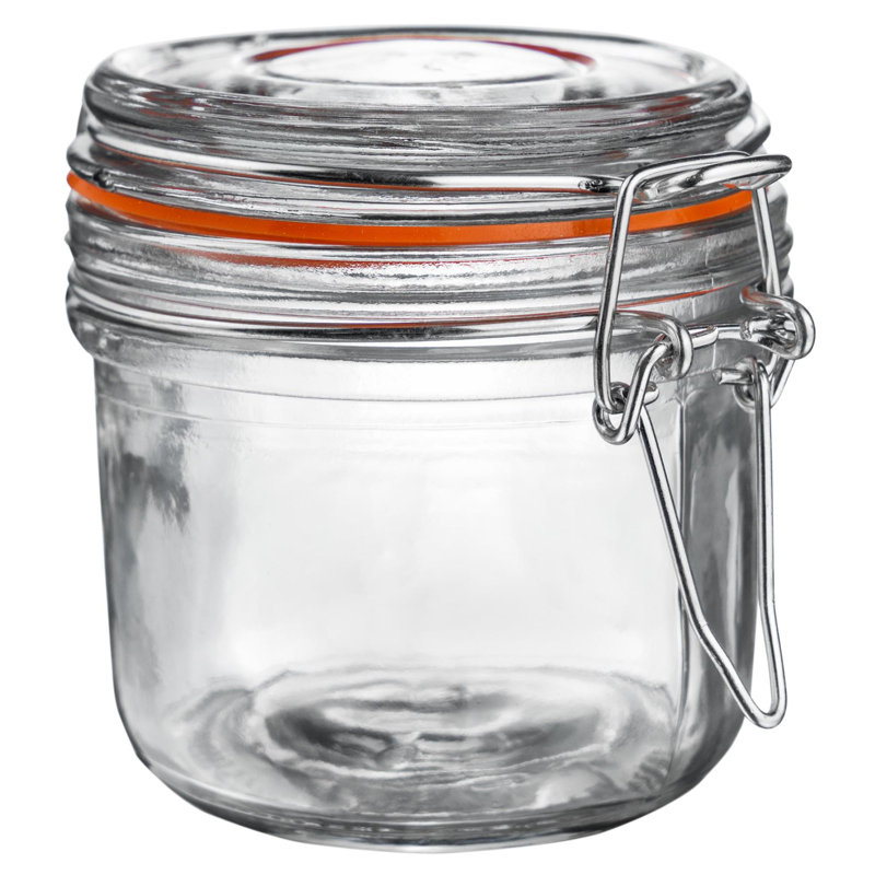 Argon Tableware - Glass Storage Jars, Clear/Orange, 8.5cm H x 7.5cm W x 7.5cm D