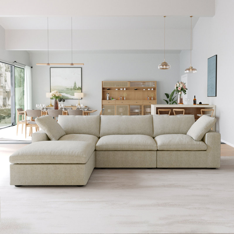 Canapé modulaire 4 pièces Kenda, Mélange de lin kaki
