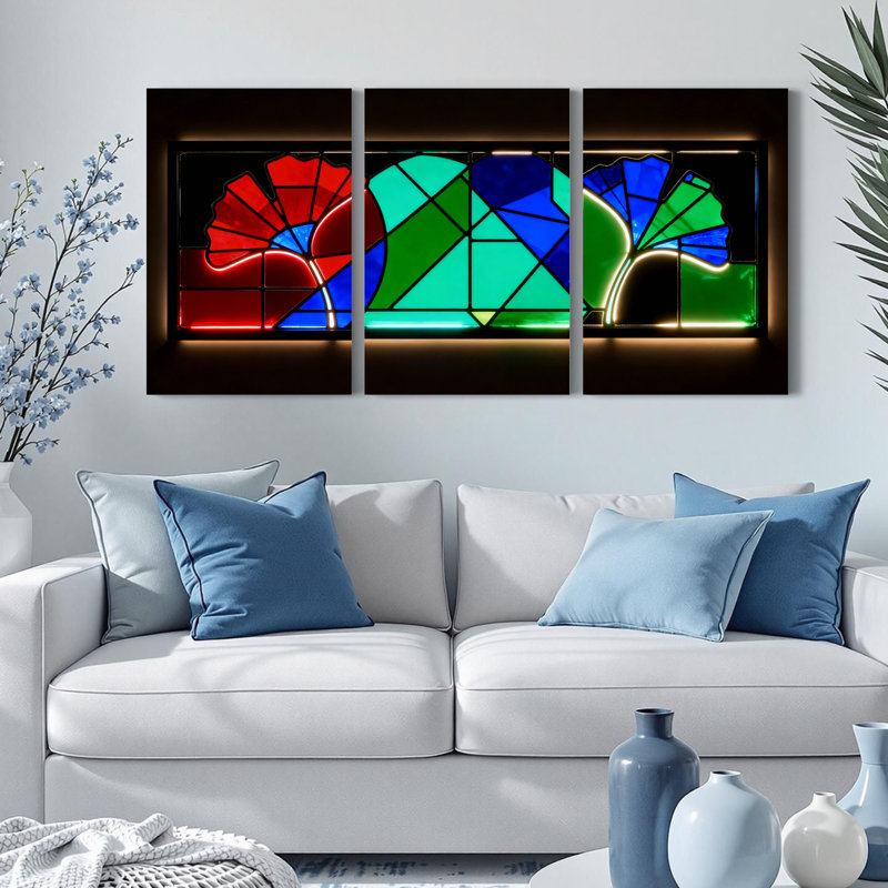 Tableau sur toile à motif floral vitrail (paquet de 3), H 18 po x l 36 po