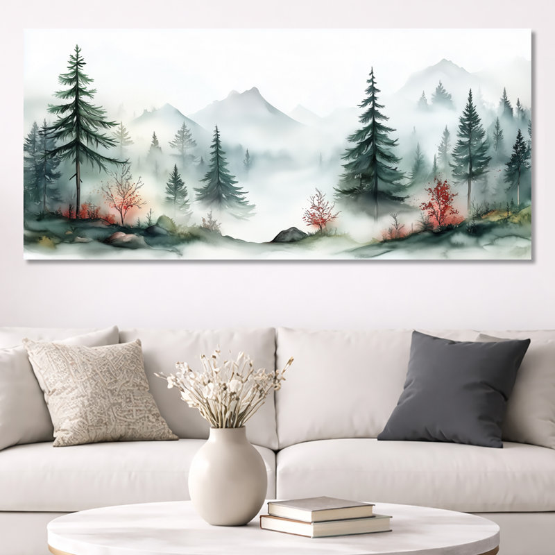 «Green Green Ink Drift Forest Highlands III», reproduction d'art sur toile, art mural rustique, H 28 po x l 60 po