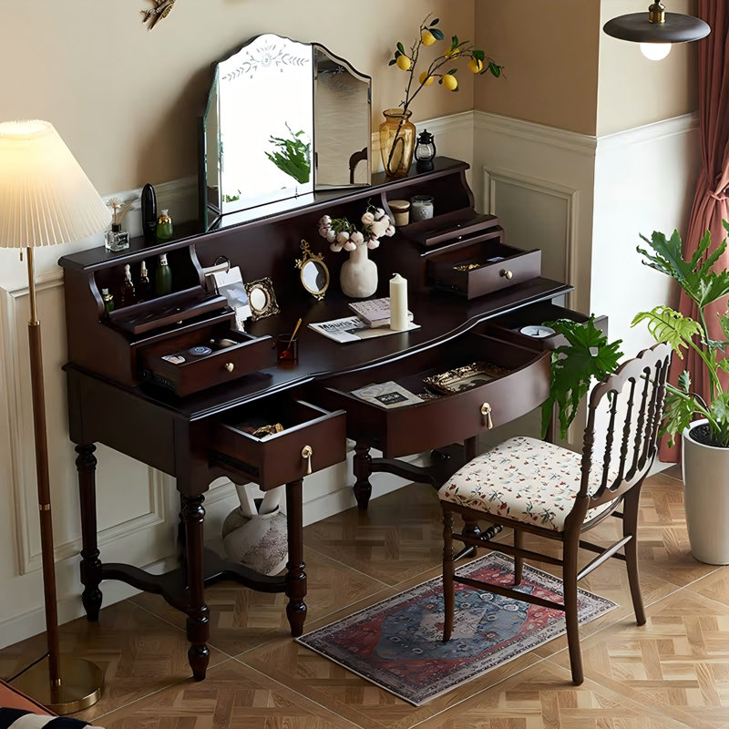 Coiffeuse vintage en bois massif avec miroir