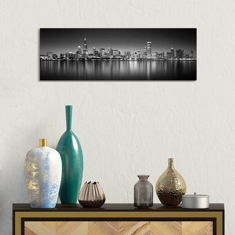 Reflection Of Skyscrapers In A Lake, Lake Michigan, Chicago, Cook County, Illinois, USA - Wrapped Canvas Panoramic Print