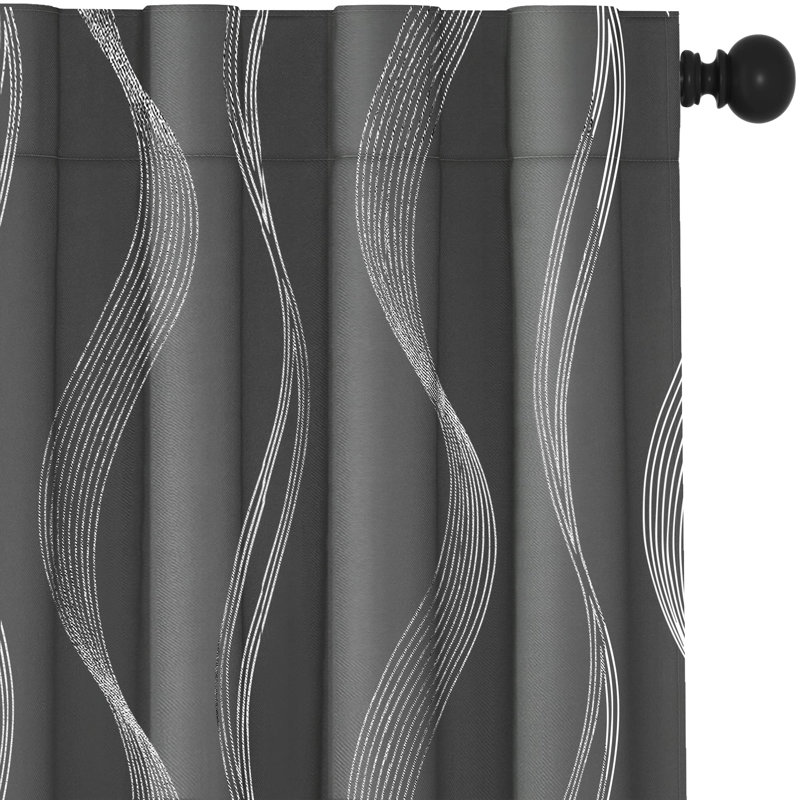 Cirila Back Tab Rod Pocket Silver Wave Curtain Panels, 42" W x 84" L, Gray