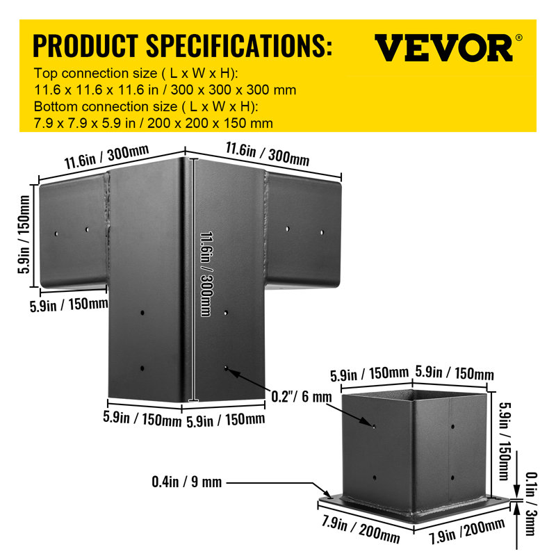 VEVOR Black Metal DIY Kit, 11.6" H x 11.6" W x 11.6" D