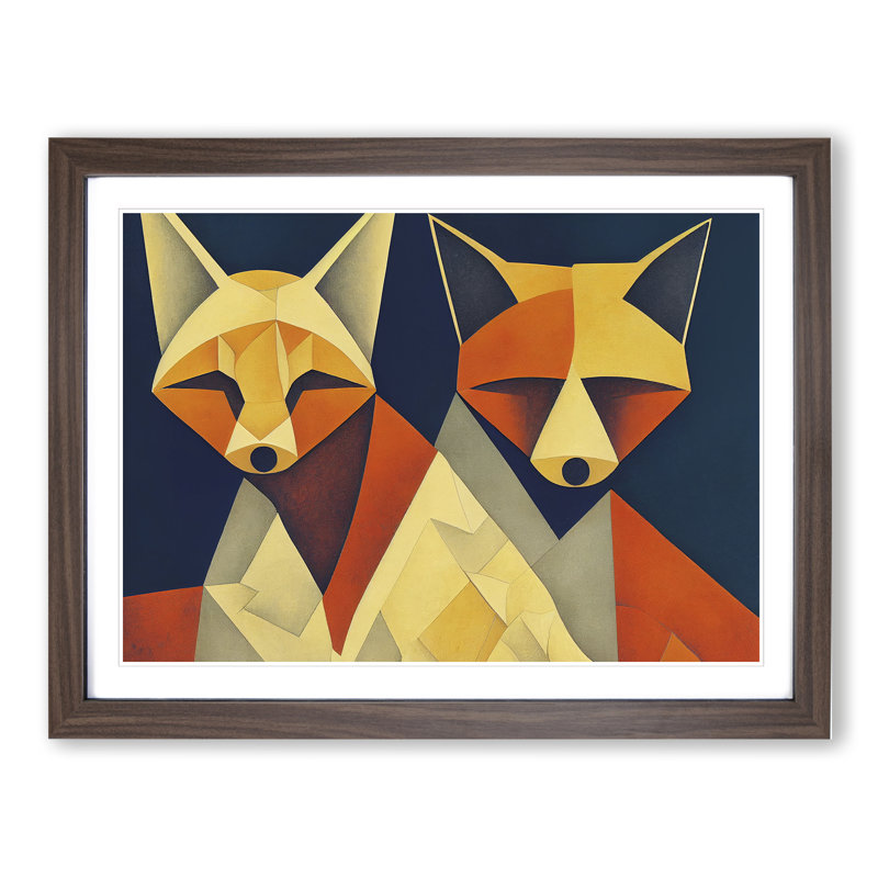 Two Abstract Foxes Vol.3 - Framed Print, 25cm H x 34cm W x 2cm D, Walnut