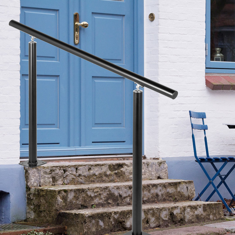 Black Adjustable Aluminum Handrail for 1-4 Steps