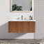 Meuble-lavabo flottant mural 36 po moderne en noyer rayé, lavabo blanc, rebords courbés sécuritaires, tiroir à ouvrir et fixation en forme de U avec aspect noyer, raccord en céramique peu encombrant-680965920