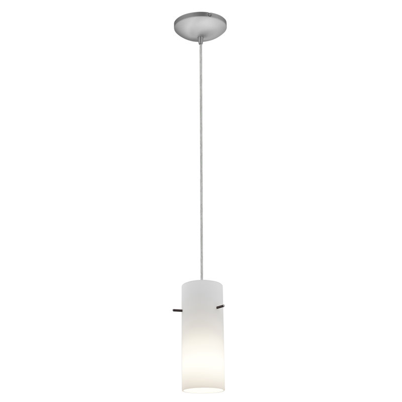 Luminaire suspendu cylindrique 1 lumière Nyquist, Acier brossé, Opale, Cordon