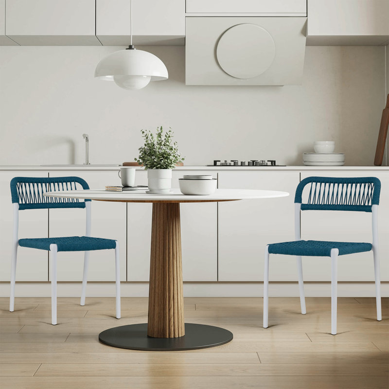 Ensemble de 24 chaises de salle à manger en corde tissée bleue Gooden avec structure en plastique, Bleu