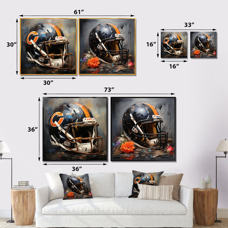 Casque de football américain rétro I - ensemble de 2 décorations murales, Toile tendue, H 16 po x l 33 po x P 1 po
