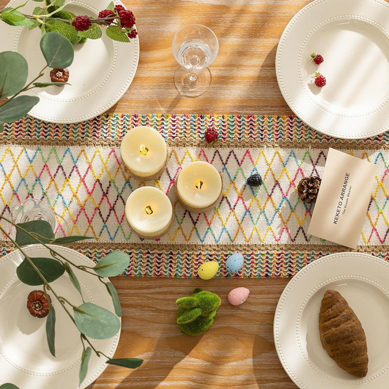 Boho Macrame Table Runner - Multi-Color - 12X90 Inch, Spring & Easter Farmhouse Home & Party Decoration