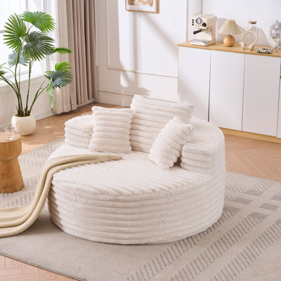 Oversized Round Chair Lounge Chaise Indoor, Upholstered Corduroy Deep Seat Cloud Large Circle Sofa Chair, No Assembly Required, Fluffy Modern Sleeper by Mercer41