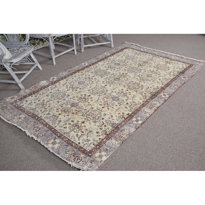 Tapis turc beige Oushak rétro pour utilisation de salon avec design antique et décoration de plancher