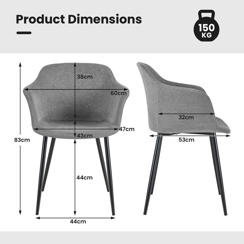 44cm H Polyester Blend Upholstered Metal Armchair, Grey