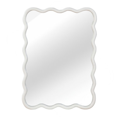 White 30"X40" Wavy Rectangle Solid Wood Frame Decorative Mirror,For Bedroom, Bathroom, Living Room, Entryway