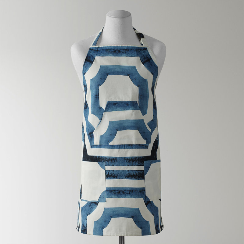 Printed Cotton Kitchen Apron with Pockets Adjustable, Mecca Blue