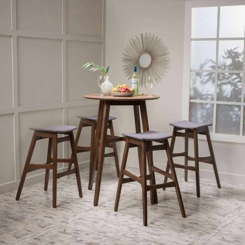 Ayobami Four Leg Dining Set, Natural Walnut, Dark Gray, 5-Piece (1 Table, 4 Chairs)