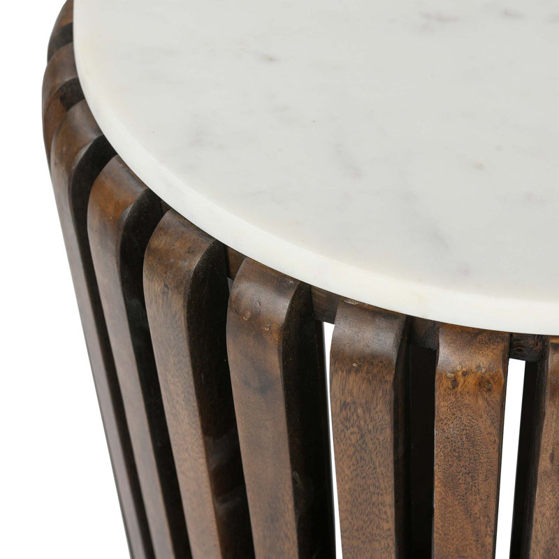 Table de bout moderne en bois massif avec plateau en marbre