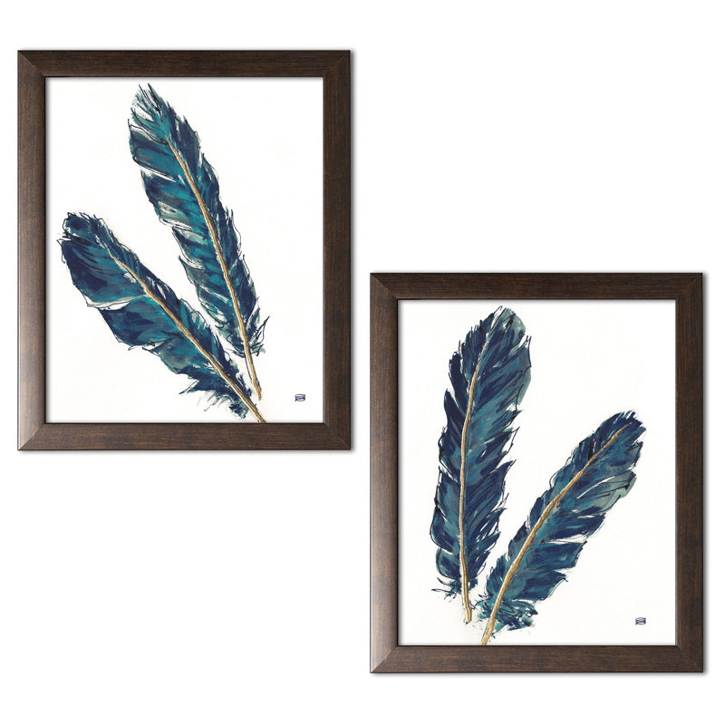 « gold plumes iii & iv indigo crop », ensemble de 2 reproductions de peintures à l’acrylique, H 14 po x l 11 po x P 0,75 po