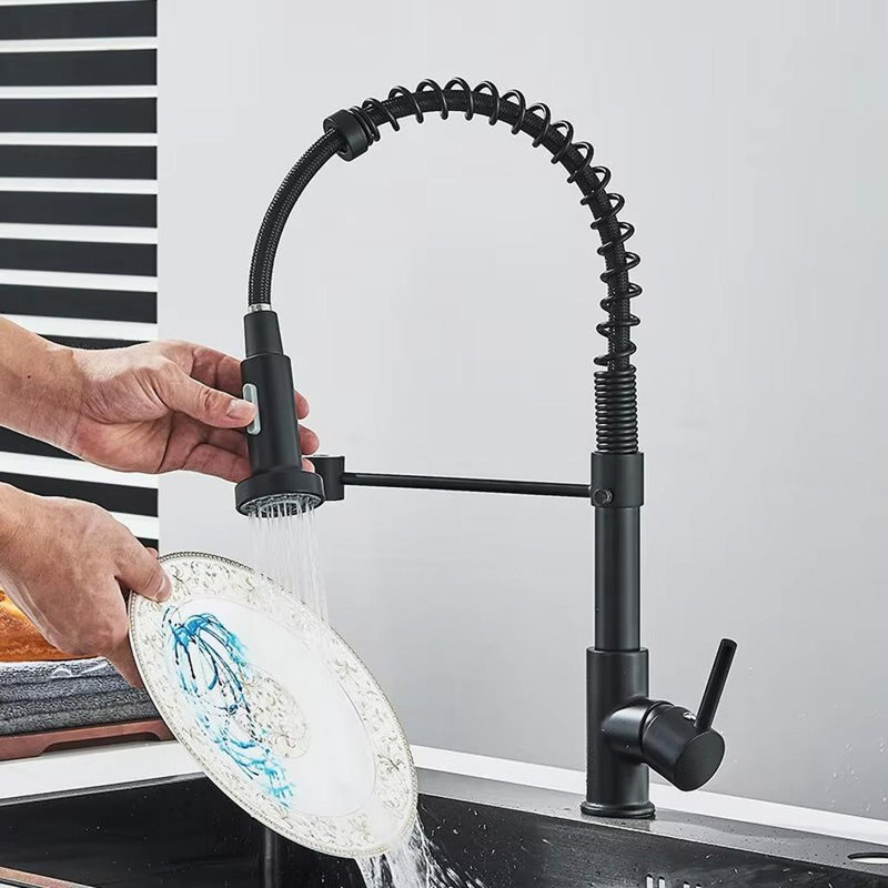 Robinet de cuisine moderne rétractable en acier inoxydable avec 2 modes de jet réglables, montage à un trou, conception économiseur d'eau