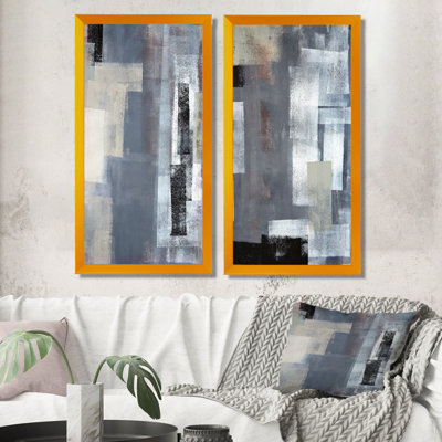 «Brown Meets Gray Abstract Art IV», ensemble de 2 impressions sur toile