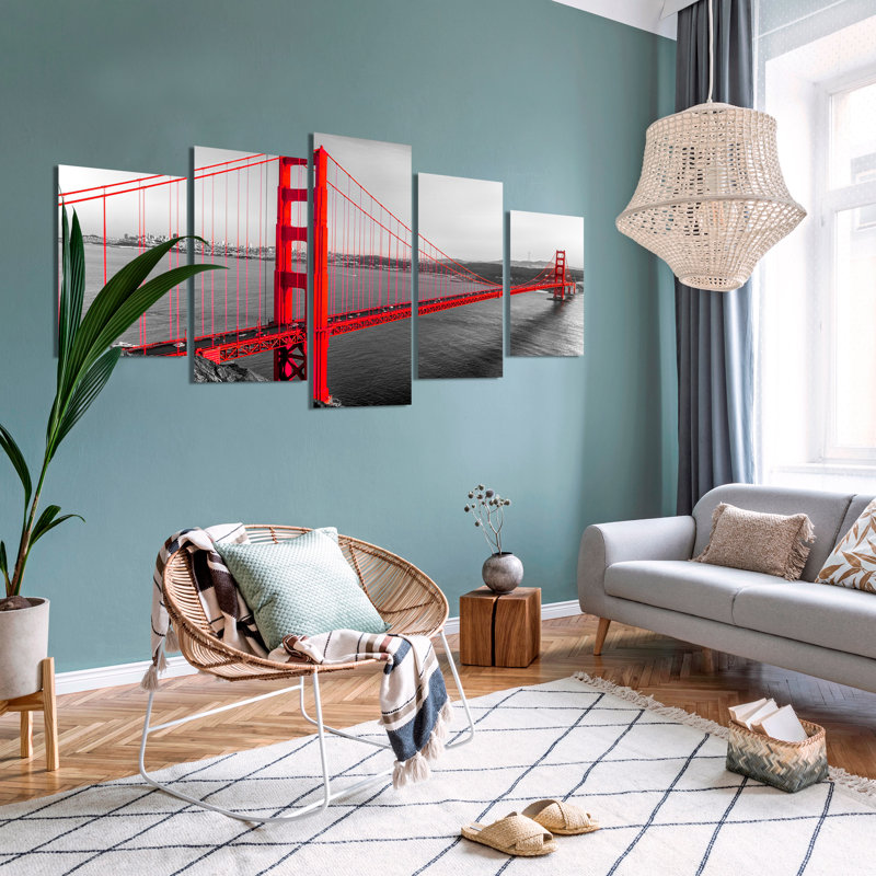 USA Goden Gate San Francisco - 5 Piece No Frame Print on Canvas