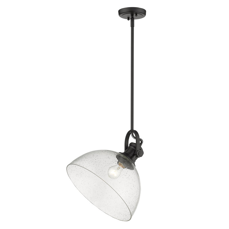 Bales 1-Light Dimmable Dome Pendant, Seeded Glass, Matte Black