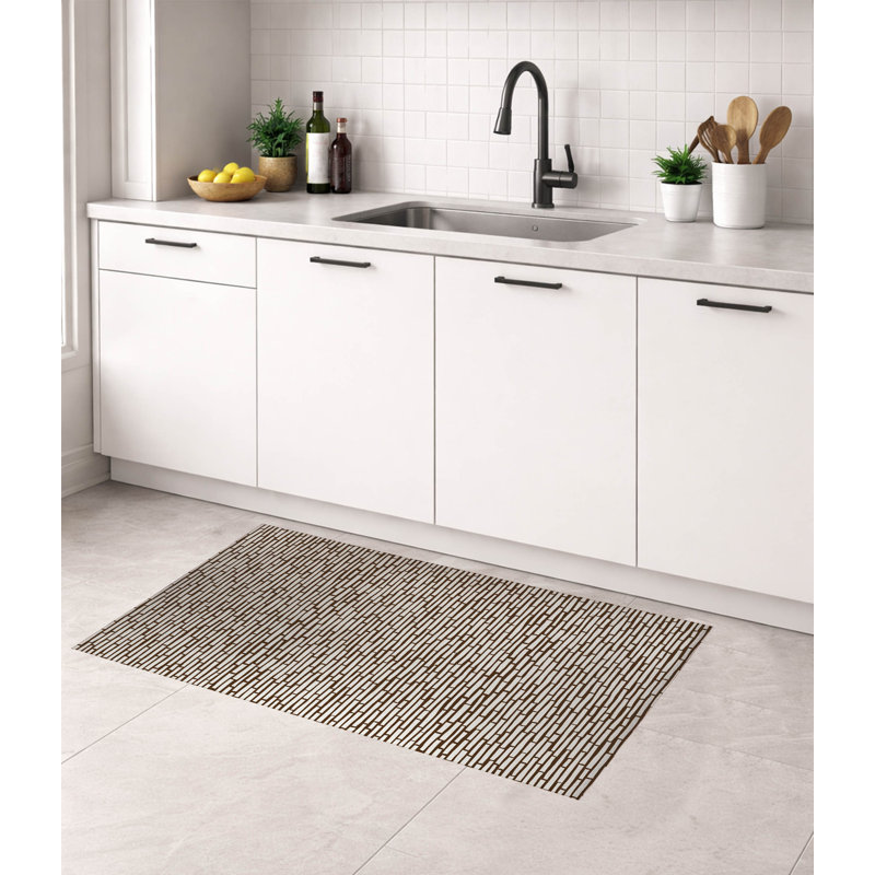 Tapis de cuisine à profil bas, Mocha Brown Striped, Rectangle 5' x 7'