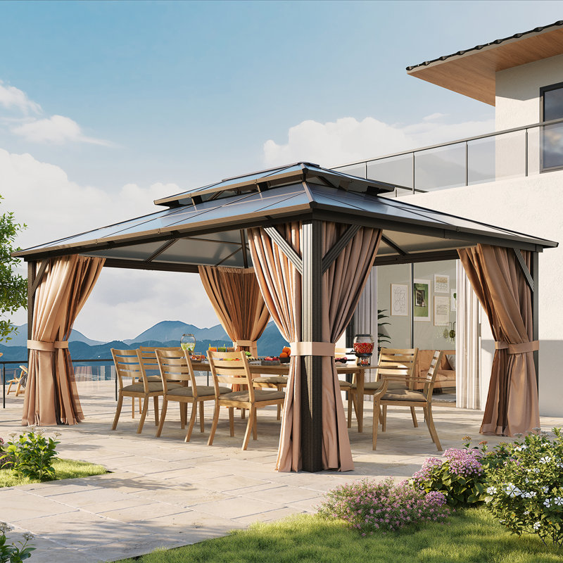 16 Ft. W x 12 Ft. Metal Patio Gazebo, 16 Ft. W x 12 Ft. D