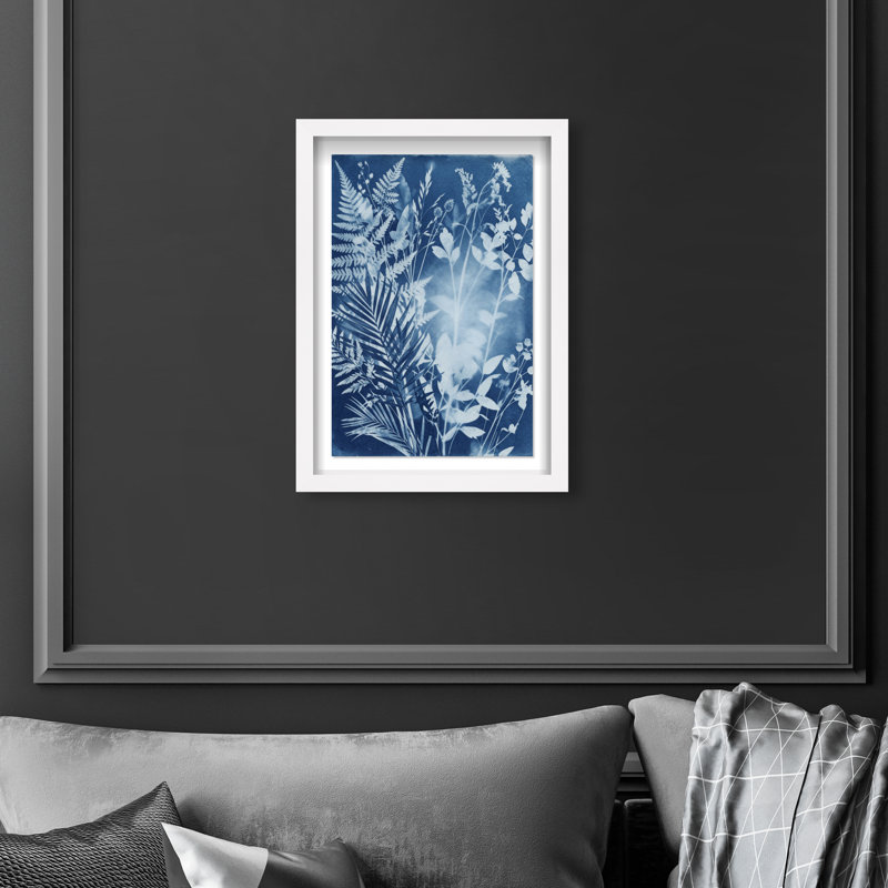 Blue Foliage II Print by Oliver Gal, 11.5"H x 16.5"W, White Shadowbox