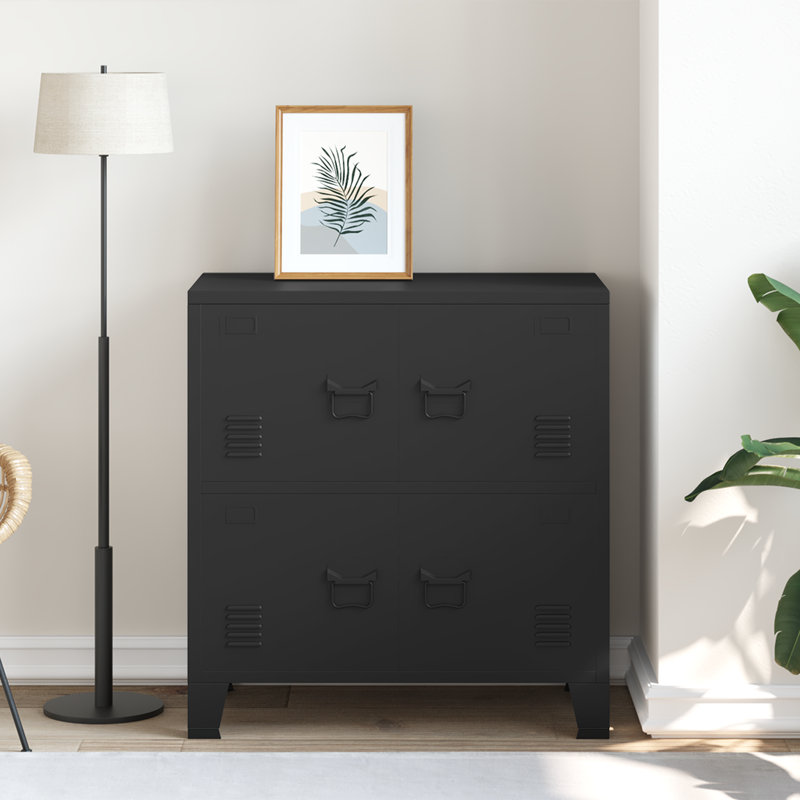 Armoire de rangement en métal avec 4 portes, poignée en métal, 29,5 po x 15,8 po x 31,5 po, noir, acier et plastique